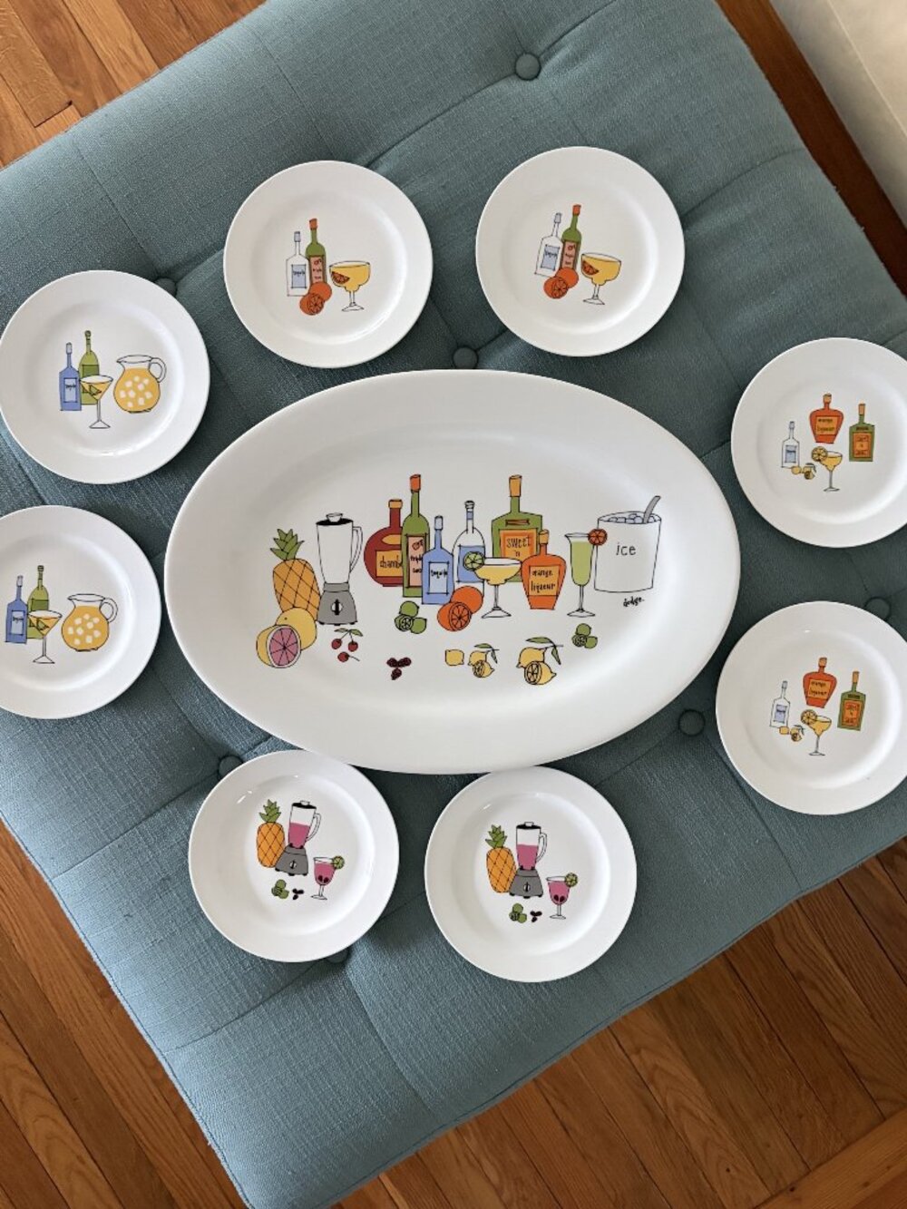 Vintage 1970s Ursula Dodge “Margarita” Appetizer Serving Set | Platter + 8 Plate